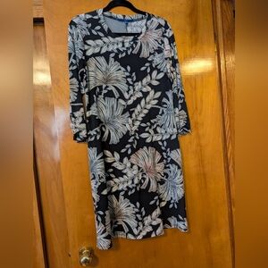 Apt. 9 Black and Cream Floral Long Sleeve Dress